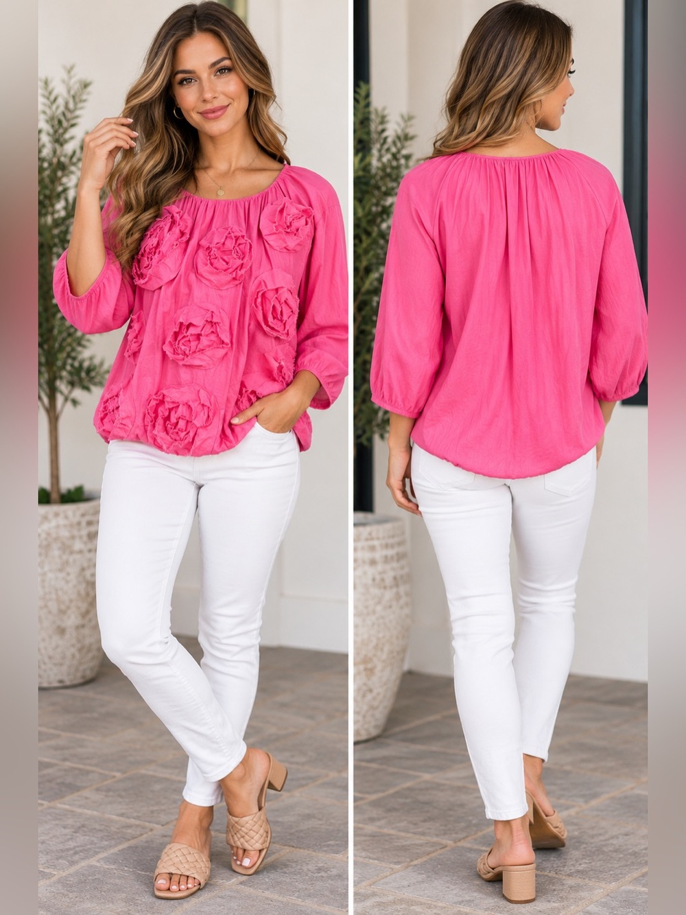 FRANCES VALENTINE Emily Ruched
Pink Floral Top Size XS